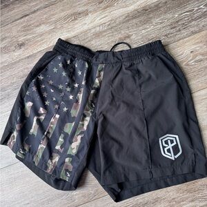 Born Primitive Black and Camouflage Athletic Shorts Patriotic